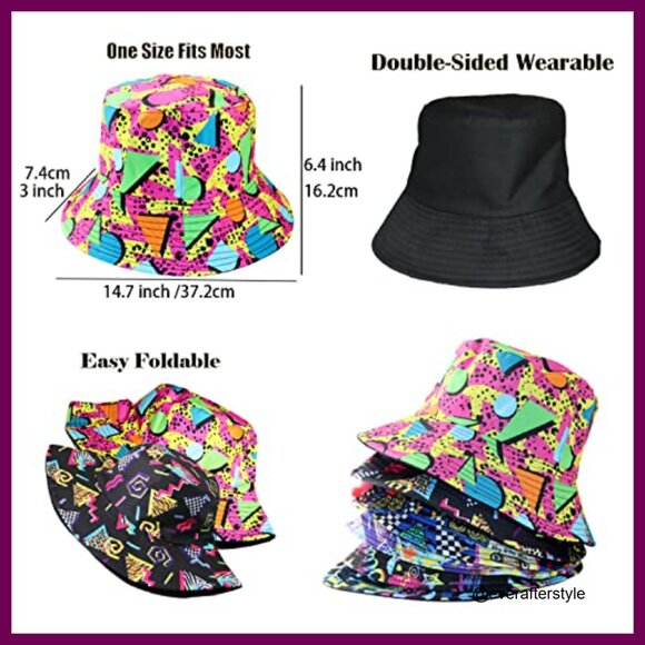 6 Pack Retro Bucket Hats, Polyester, Reversible, Unisex, Foldable main image 5